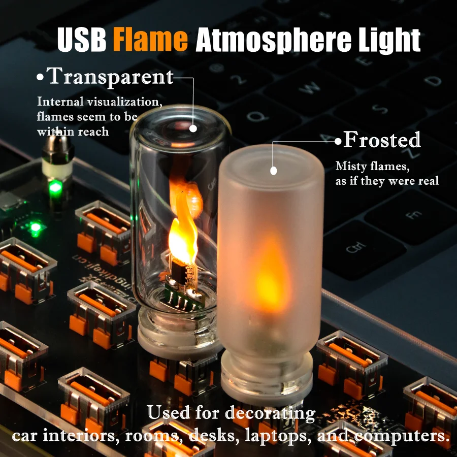 USB LED Flashing Candle Light 5V Flame Night Light Frosted Clear Glass Decorative Touch Control Mood Lighting for Car Home Lamp