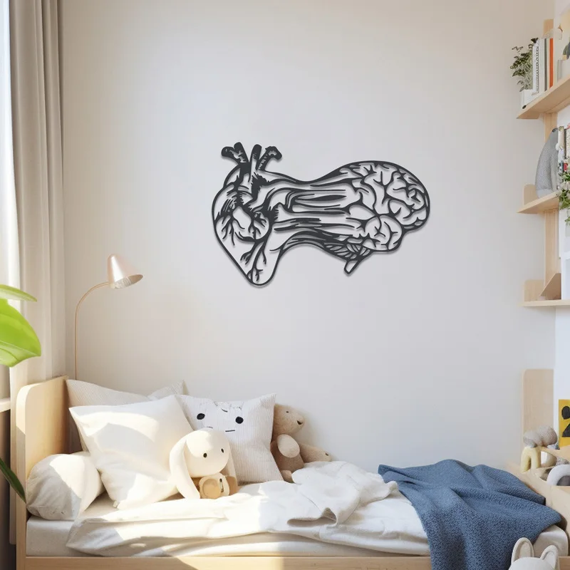 Heart and Brain Fusion Metal Wall Decoration，Abstract Silhouettes of Mind and Emotion，Modern Anatomy Decoration，2dMetal