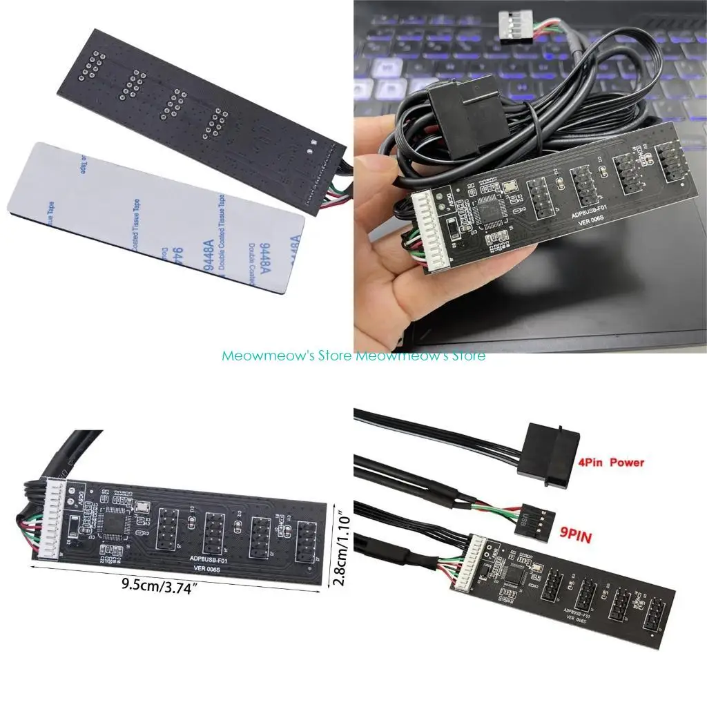 

W91A USB2.0 9Pin to 4 9Pin Hub Adapter Riser Motherboard USB 9Pin Header Connector