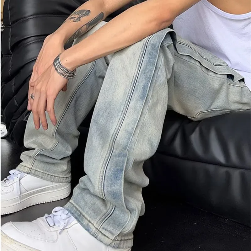 2022 Cool Design Retro Washed Baggy Men Hip Hop Jeans Pants New Fashion Luxury Straight Vintage Loose Denim Trousers Y2K Clothes