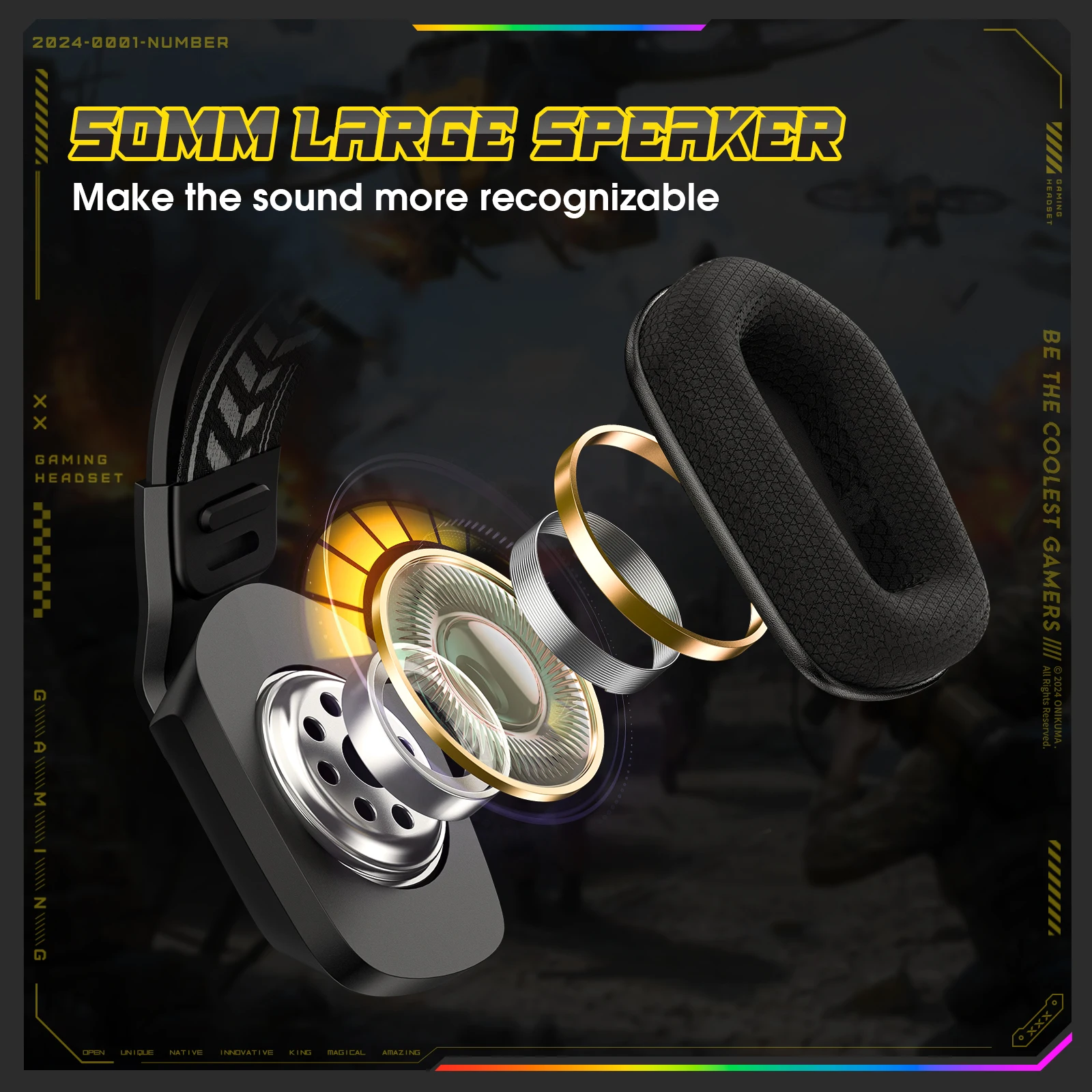 سماعة رأس سلكية للألعاب ، إضاءة ملونة RGB ، سماعات رأس فوق الأذن ، سماعة أذن خفيفة الوزن RGB #5