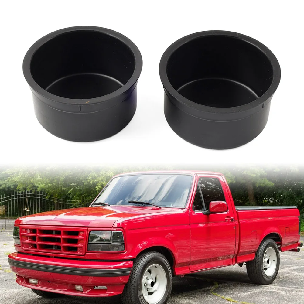 2Pcs Car Center Console Cup Holder Inserts CCONCUP92 For Ford Bronco F150 F250 F350 1992 1993 1994 1995 1996 Black Plastic
