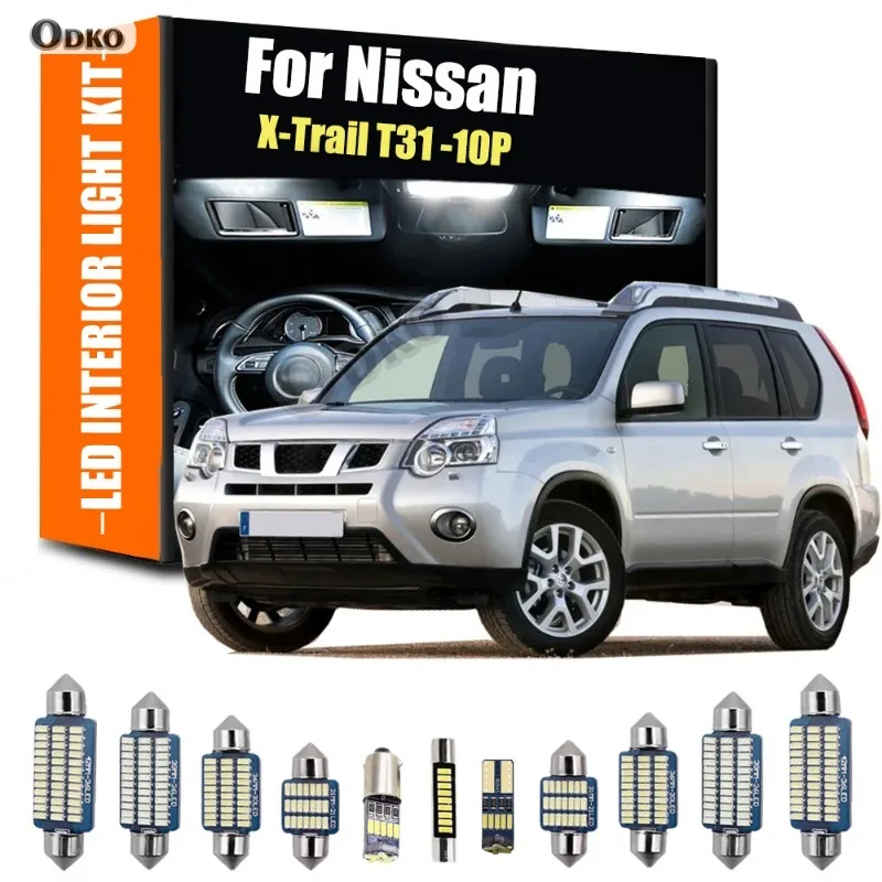 

Для Nissan X-Trail T31 10 шт. светодиодный внутренний купол карта багажник комплект освещения номерного знака лампа автомобильные фары сигнальная лампа