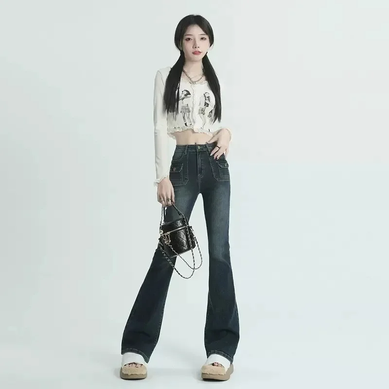 

Y2K Flared Jeans Denim Woman Baggy Streetwear Vintage Fashion Oversize Wide Leg Cut Loose Fit Black Gothic Korean Style