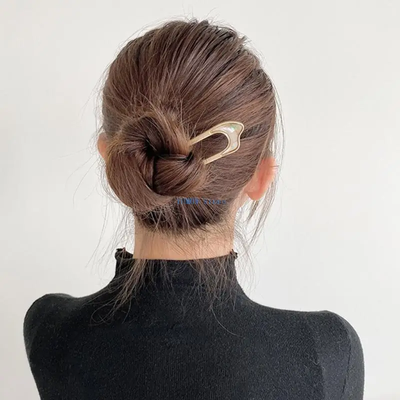 

D0UD Chinese Metal U Shaped Hair Fork Clip Minimalist Vintage Hanfu 2 Prong Updo Chignon Pin Bun Holder Simple Hair