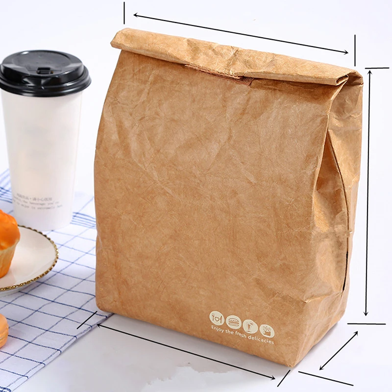 Foldable Reusable Leakproof paper Lunch Food Bag Container Portable Large Capacity Kids Boy Women Thermal Cooler Insulated Kraft