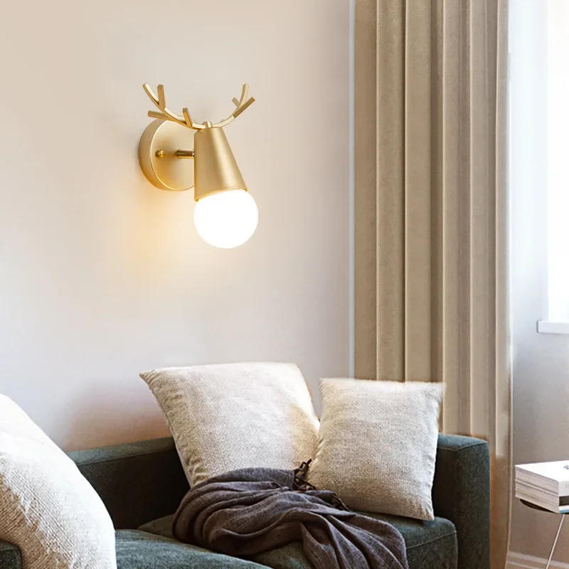 

Nordic Net Red Mirror Headlight Modern Simple Corridor Corridor Children's Room Antler Deer Head Bedroom Headboard Wall Lamp