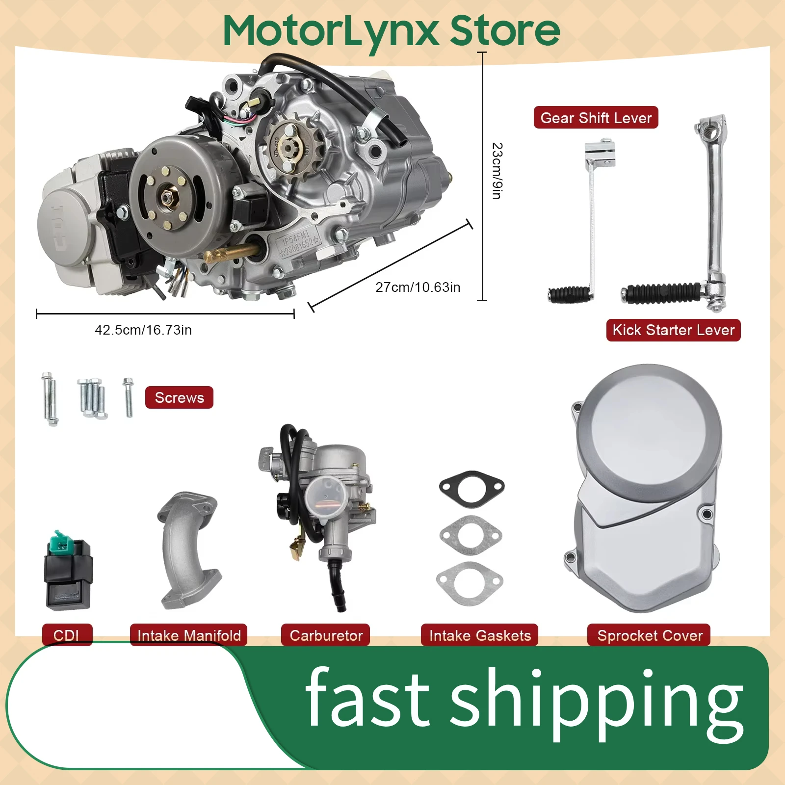 125cc Engine Single Cylinder 4-Stroke Motor Engine Air Cooling Motor Engine For HONDA CRF50/CRF70/XR50/XR70/Z50/Z50R/CT70 Mini