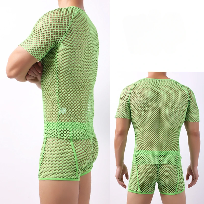 تي شيرت رجالي مثير شبكة شفافة شبكة صيد السمك بلوزة جوفاء ملابس السباحة قمصان قميص داخلي تجريب كمال الاجسام محدد شكل الجسم #5