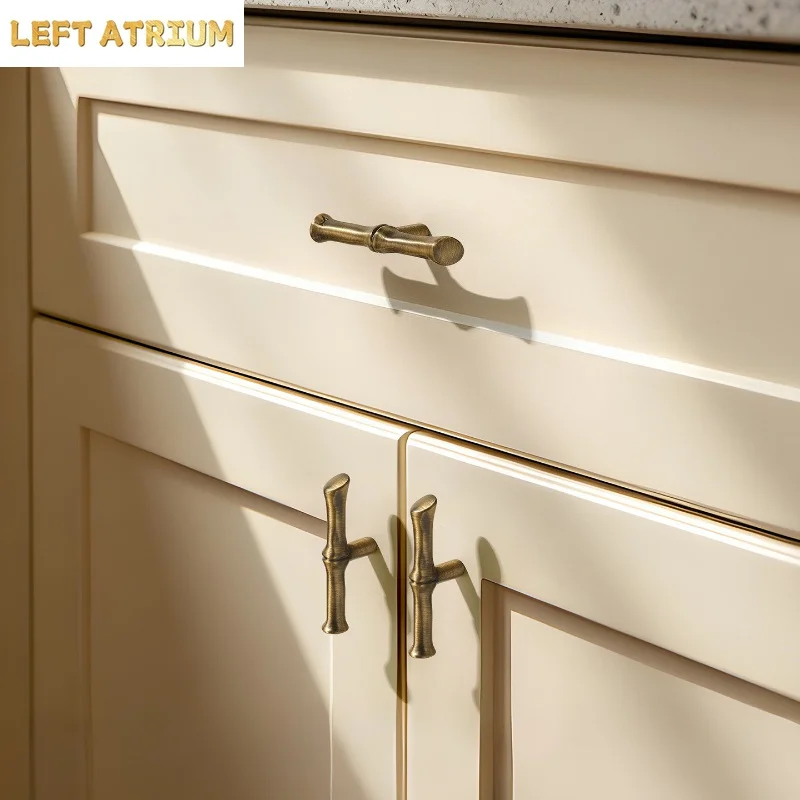 Creative Bamboo Solid Brass Handle Wardrobe Door Handles Drawer Pull Cabinet Handle Furniture Handles Cabinet Pull Home Hardware