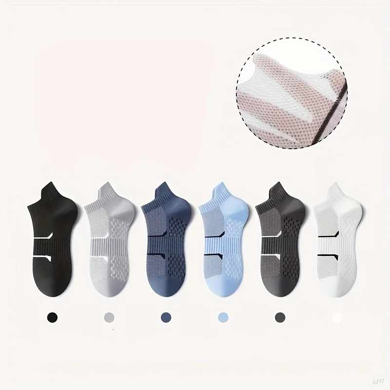 6 أزواج من الجوارب الرجالية ذات القطع المنخفضة، تصميم ماص للرطوبة وجيد التهوية للجري وصالة الألعاب الرياضية والاستخدام اليومي