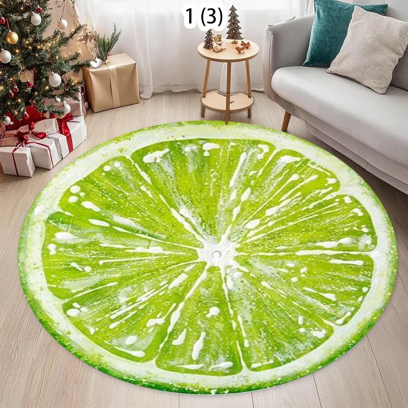 Fruit Series Lime Round Doormat, Realistic Slice Non-Slip Entry Rug, Kitchen Bathroom Floor Mat Coffee Tables Carpet  Floor Mats
