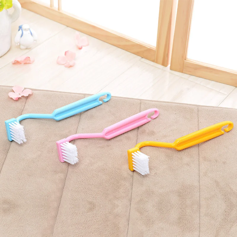 1PC New Portable Toilet Brush Scrubber V-type Cleaner Clean Brush Bent Bowl Handle No Dead Corner Cleaning Brush Random Color