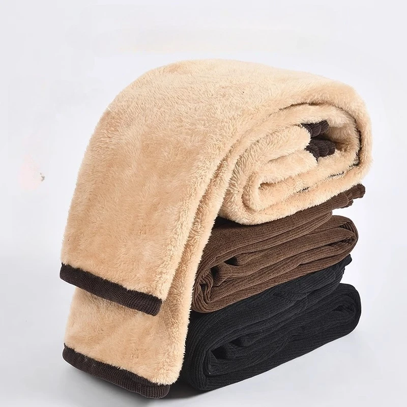 -30 Degrees Corduroy Pants Middle-age Women's Fleece Thicken Warm Casual Trousers Autumn Winter Large-size Loose Straight Pants