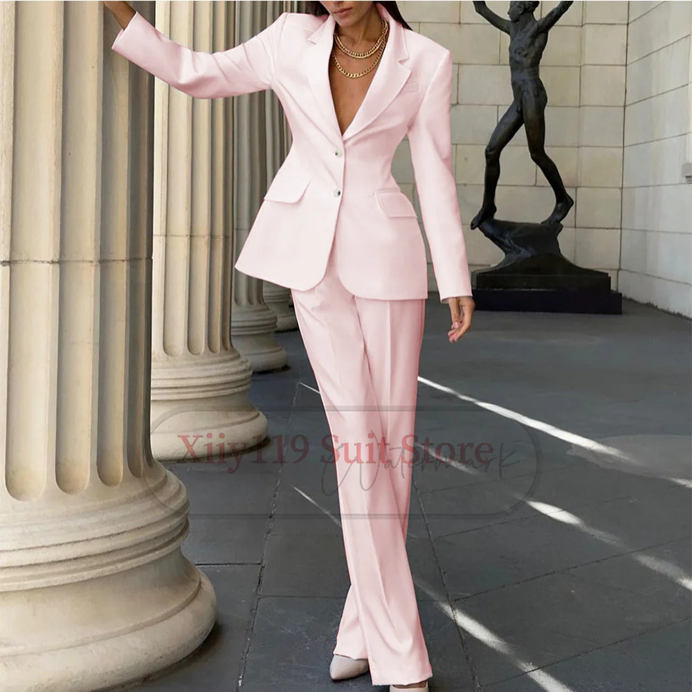 Women\'s Winter Solid Color Suit Single-breasted Business Casual Two Pies French Street Style Korean Suits for Women Pant Sets