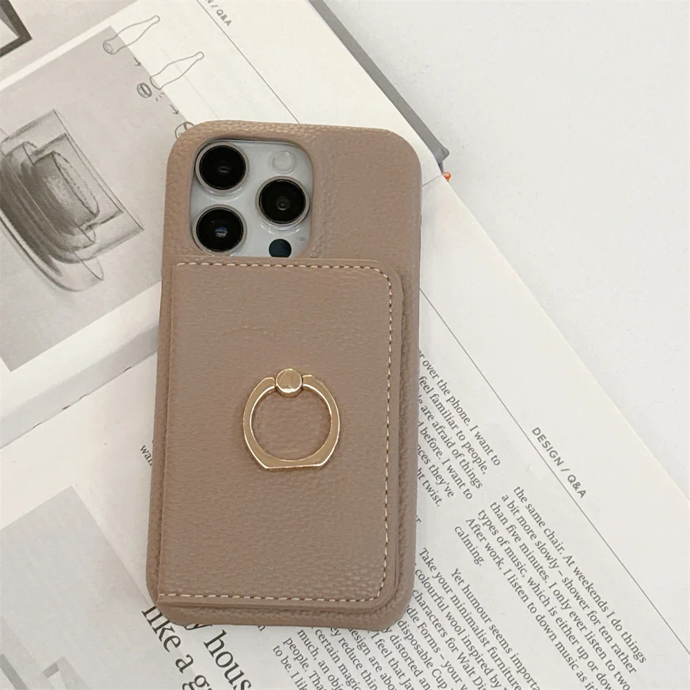 

Чехол для телефона с кольцом-держателем для карт для IPhone 15 14 11 Pro Max 13 12 Mini XR XS X Max 8 7 Plus, противоударный чехол из искусственной кожи