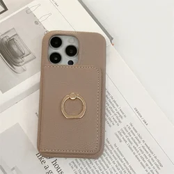 Ring with Card Holder Phone Case for IPhone 15 14 11 Pro Max 13 12 Mini XR XS X Max 8 7 Plus PU Leather Shockproof Shell Cover