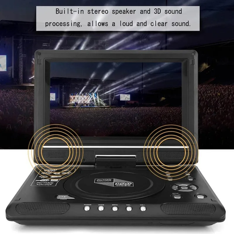 DVD Player 9.8 Inch 16:9 Widescreen 270° Rotatable LCD Screen Home Car TVPortable VCD Compact Disc MP3 Viewer with Game Functio