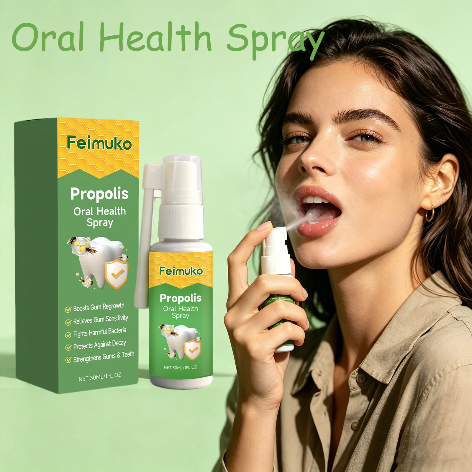 Feimuko 30mL Oral Health Spray Fresh Mint Long-Lasting Fragrance Relieve Gums Discomfort Freshening Oral Spray For Daily Use