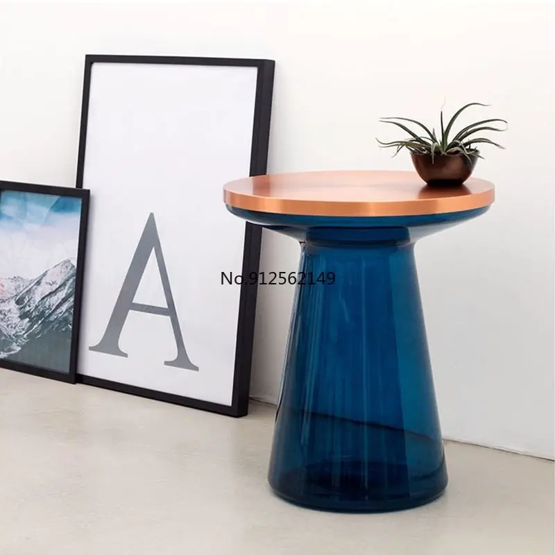 

Light luxury modern minimalist small apartment living room ins wind round glass metal corner coffee tables muebles furniture