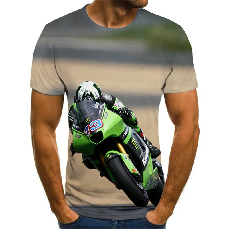 Moto & Biker Men T-Shirts 3D Locomotive Street Hip Hop Oversized T Shirt Short Sleeve Round-Neck Motorcycle Pattern Tee Big Size