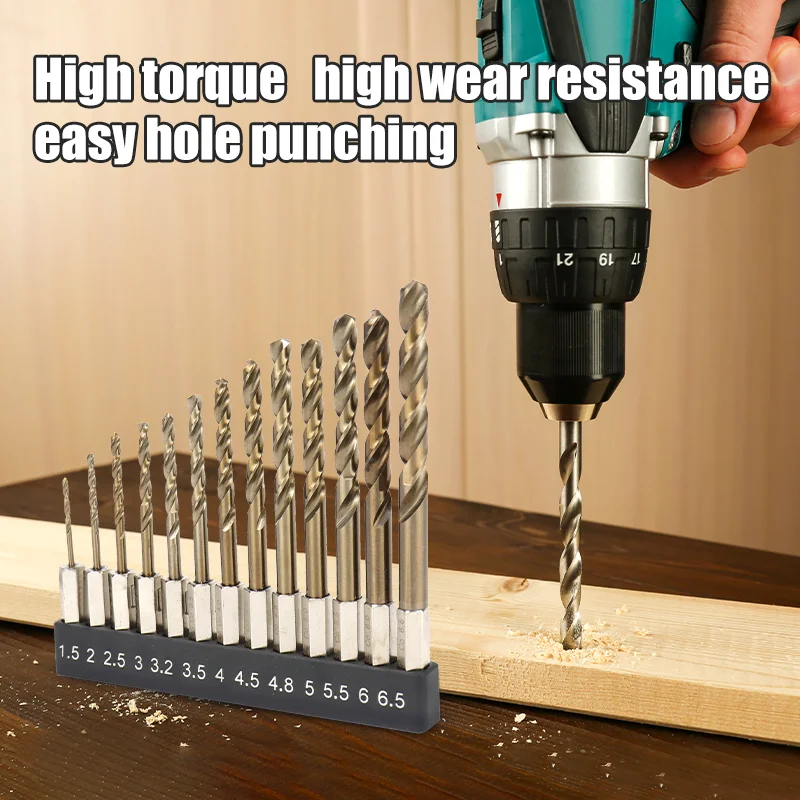 13 ชิ้นโคบอลต์ HSS-Co M35/HSS4241 Twist เจาะชุด Bit, ช่วง 1.5-6.5 มม., 1/4 นิ้ว Hex Shank