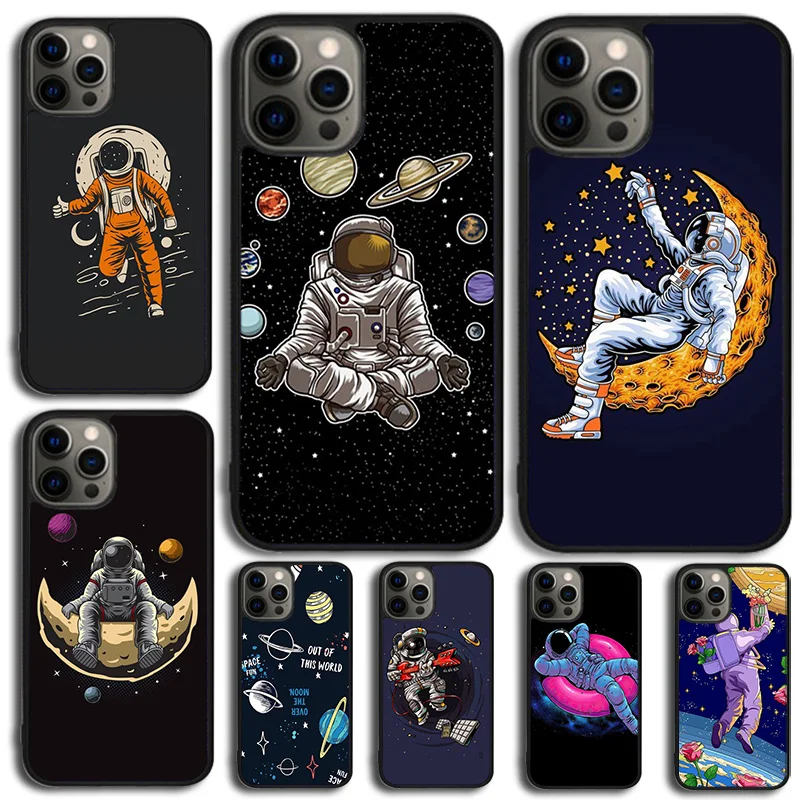 Space Astronaut illustration Phone Case For iPhone 16 15 14 13 12 Mini 11 Pro Max Plus X XS Max XR Cover Shell coque