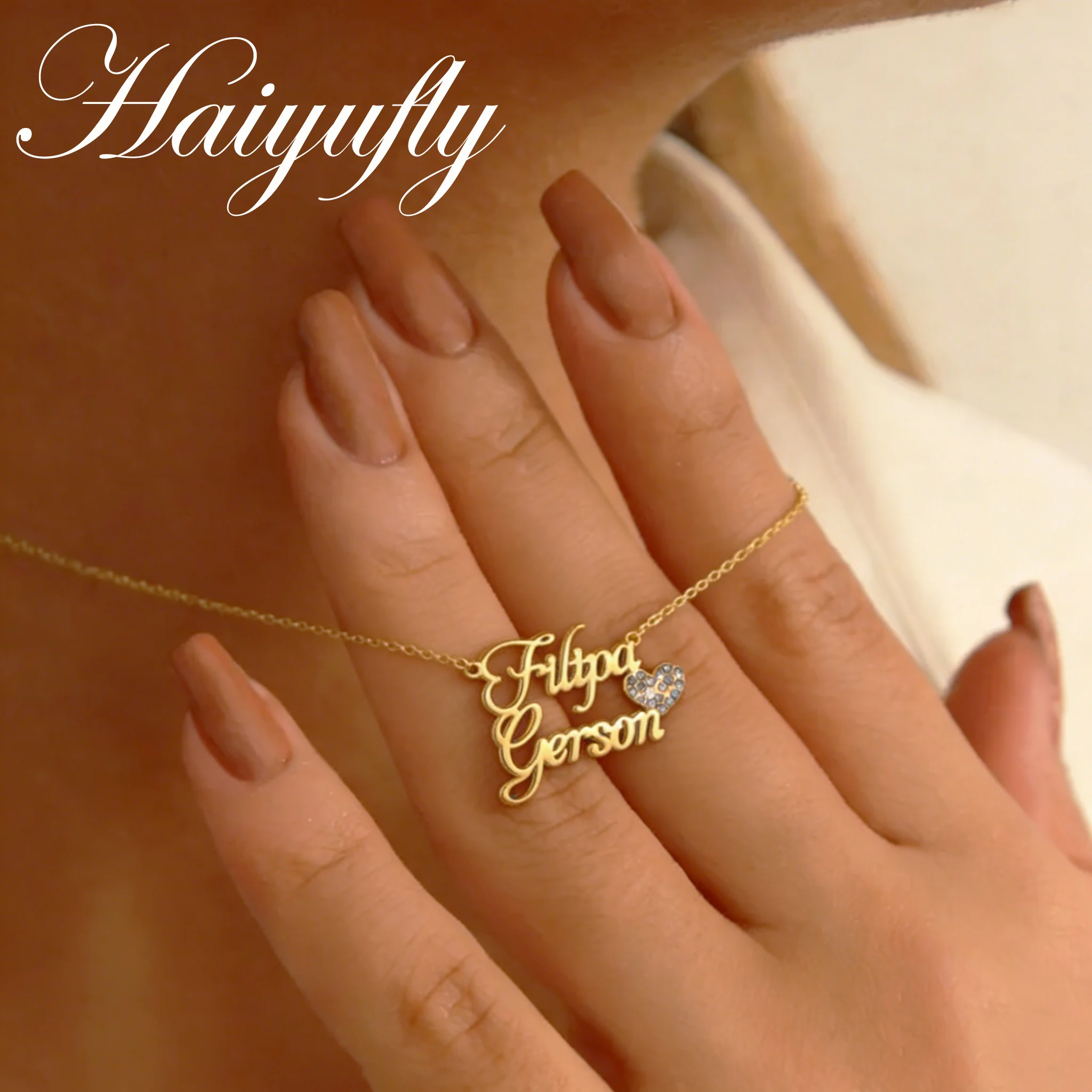 

Haiyufly Custom Name Necklace for Women with Zircon Heart Butterfly Personalized Bling Stone Stainless Steel Jewelry Chains Gift