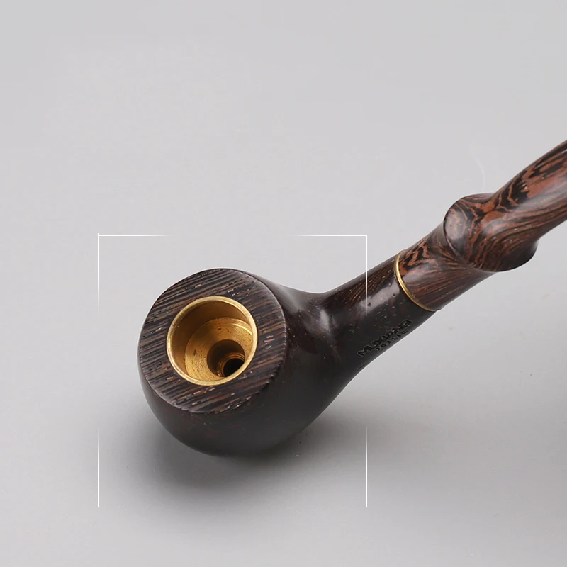 MUXIANG Handmade Wenge Wood Bent Stem Mouthpieces Tobacco Pipe for Smoking with 9mm Filters  Free 10 Pipe  Cleaning Tools aj0018