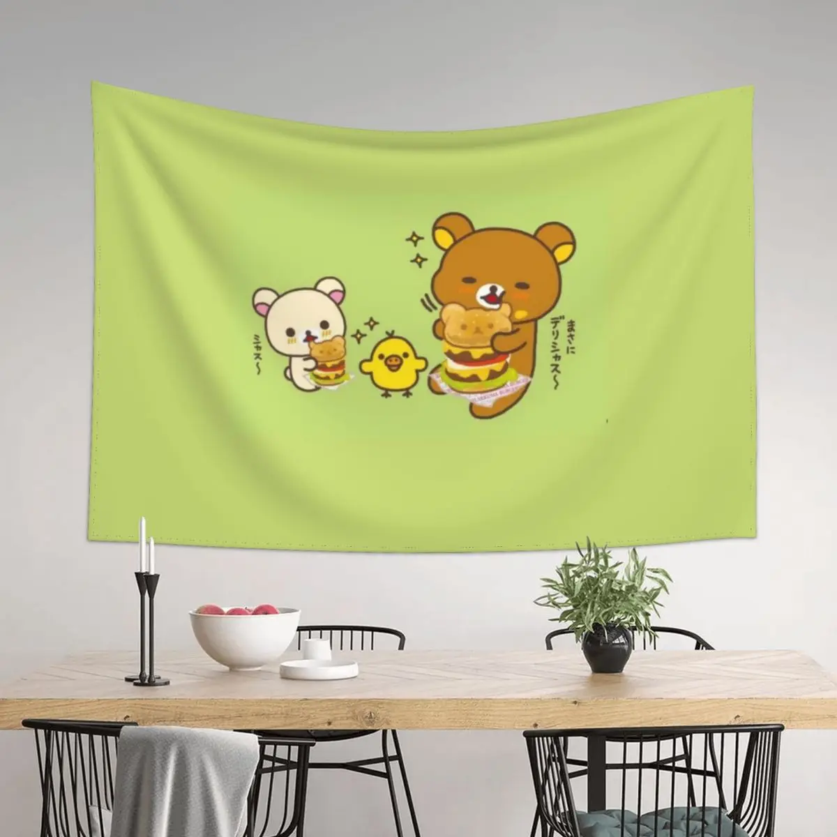 

rilakkuma and friends eatin burgers Tapestry House Decorations Christmas Decoration Room Decorating Aesthetic Tapestry