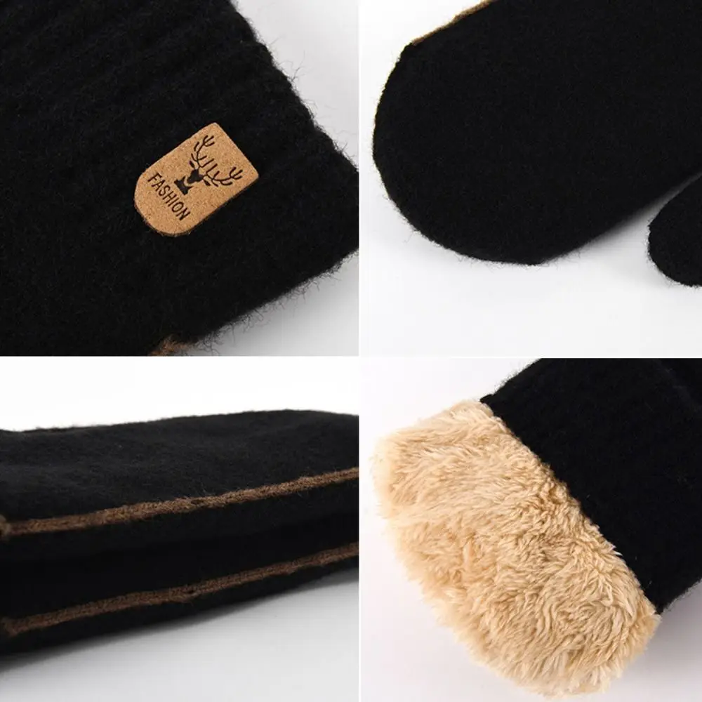 Durable Knitted Men's Gloves Velvet Double-layer Finger Mittens Thickened Winter Gloves Men