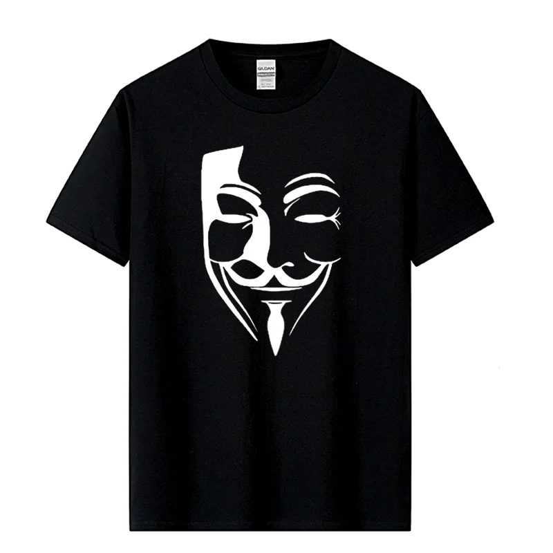 Men\'s High Quality 100% Cotton T-shirt V Word Vendetta Printing Summer Loose Male T-shirt Casual Men T-shirt Hip Hop Tops