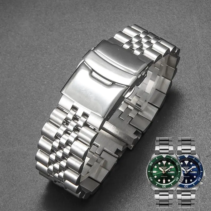 316L Stainless Steel Watch Band Solid Seamless Curved End for Seiko Turtles Prospex SRP773 SRP775 SRP777 SRPA21 Silver 22mm