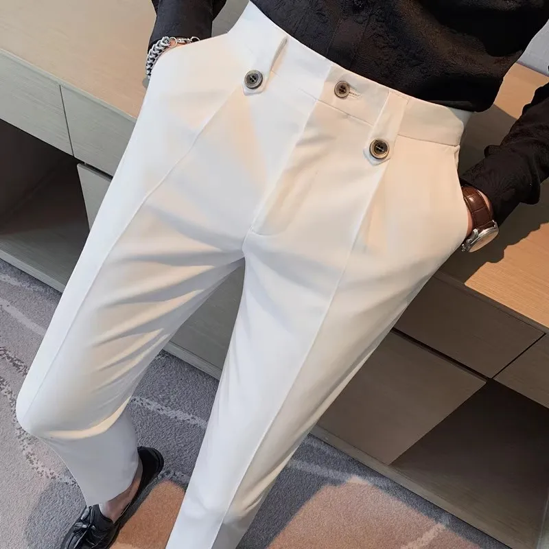 Spring Autumn Smart Casual Suit Pants Men Solid Color Slim Fit Office Fomal Wedding Party Dress Pants Mens White Suit Trousers