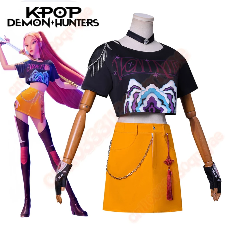 Mira 2025 Anime KPop Demon Hunters Cosplay Kostium dla kobiet Top Spódnica Kolczyki Huntrix Uniform Idealny na imprezy Halloween