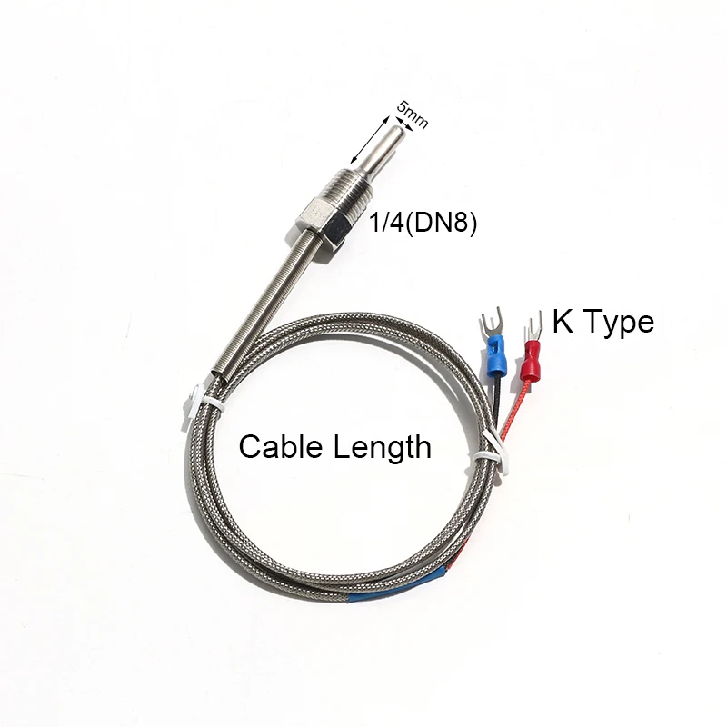 

1PC Thread Waterproof K-type Thermocouple PT1/4 Screw Mold Temperature Measuring Line Air Compressor Metal Stainless Steel