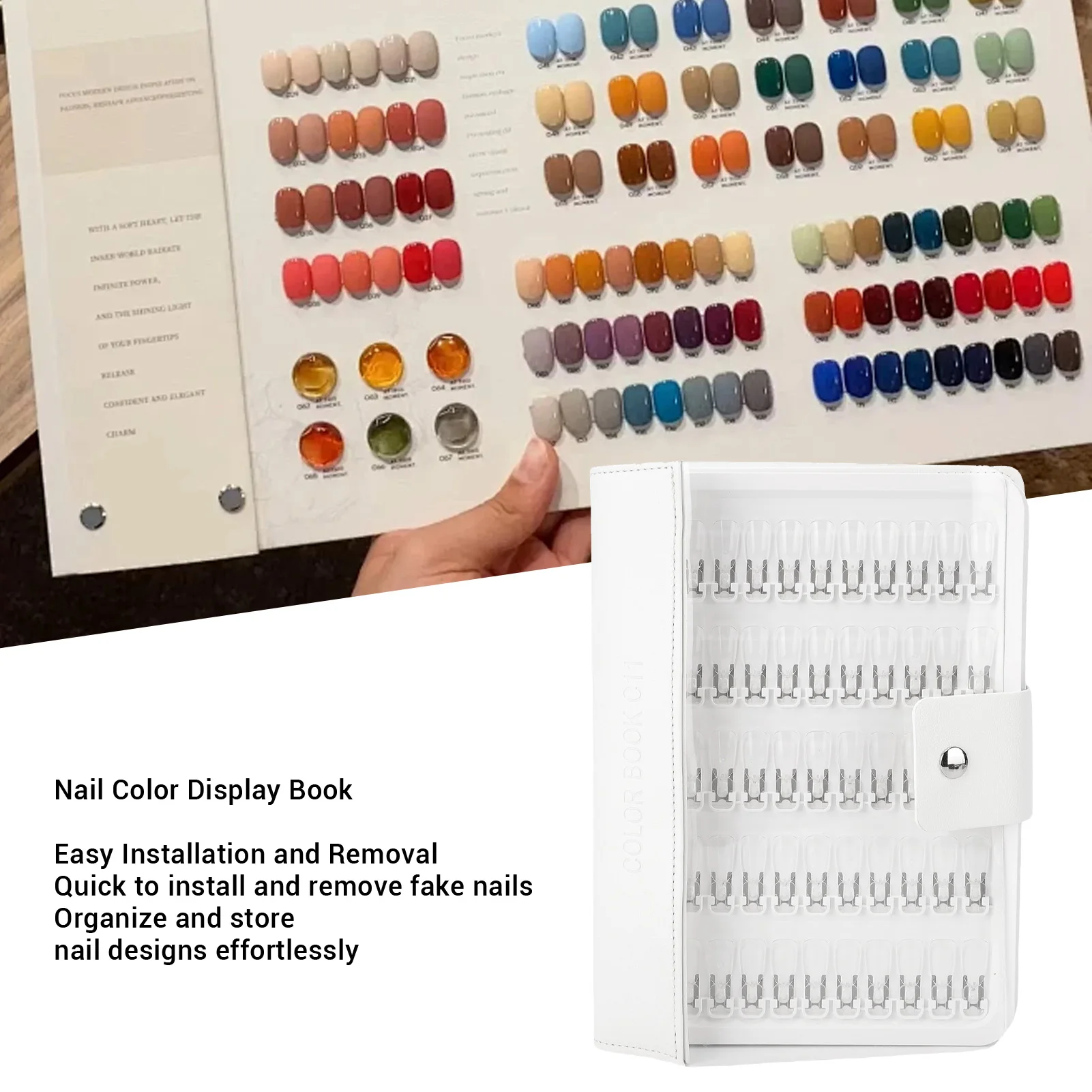 150 Colors Nail Color Display Book Nail Sample Swatches Book with Clear Fake Nails PU Leather Cover for Home DIY Salon