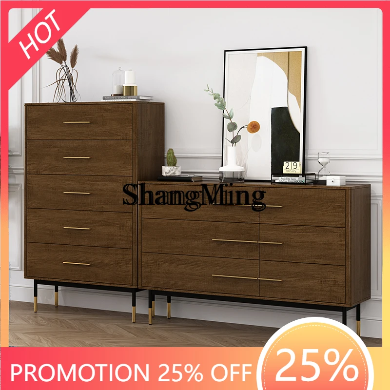 

SM wood color bedroom five or six buckets simple modern storage drawer cabinet new Chinese living room storage cabinet