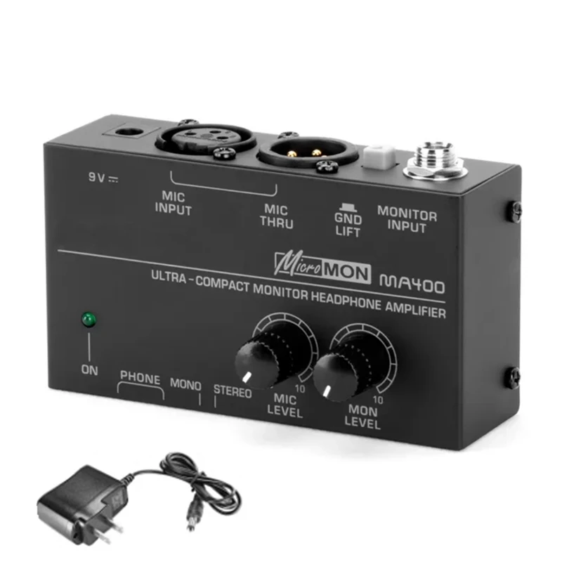 MA400 Kopfhörervorverstärker Mikrofon Vorverstärker Audio 6,35 mm und 3,5 mm Kopfhörerausgänge Mixer US-Stecker