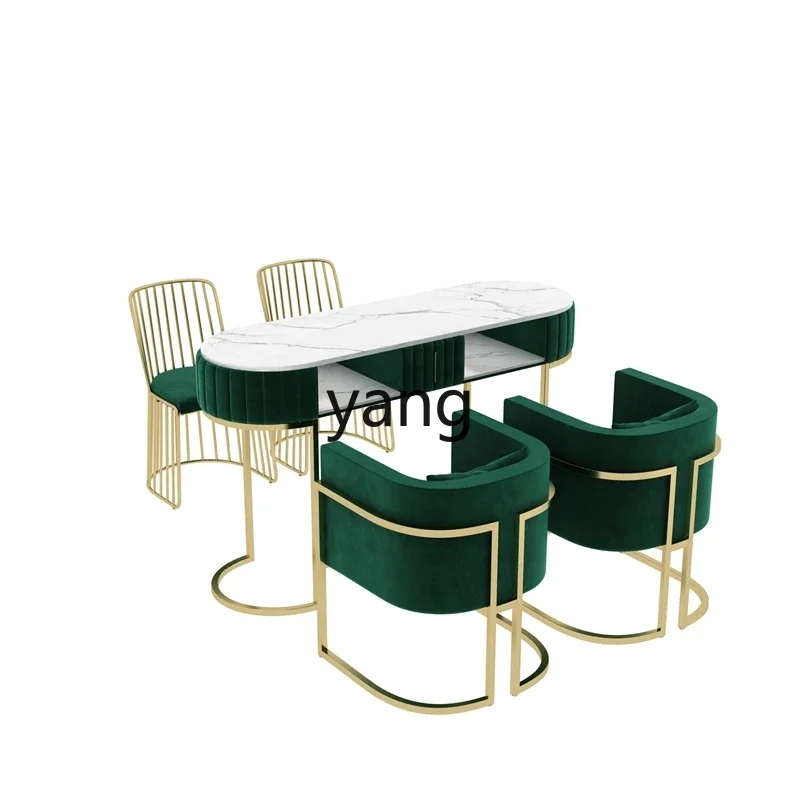 

CX marble manicure table and chair set Internet celebrity double wrought iron single double table