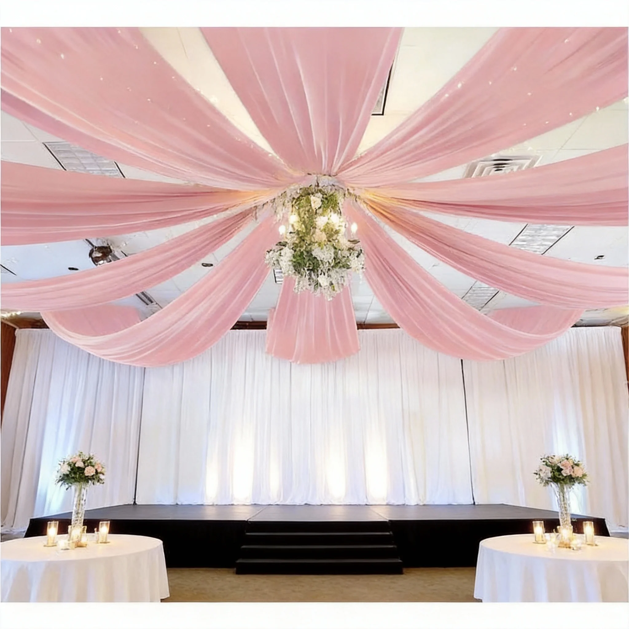 

12 Pcs-5ftx10ft Dusty Rose Chiffon Ceiling Drapes for Wedding Parties, Sheer 10ft Long Wedding Draping Pink Ceiling Curtains Arc