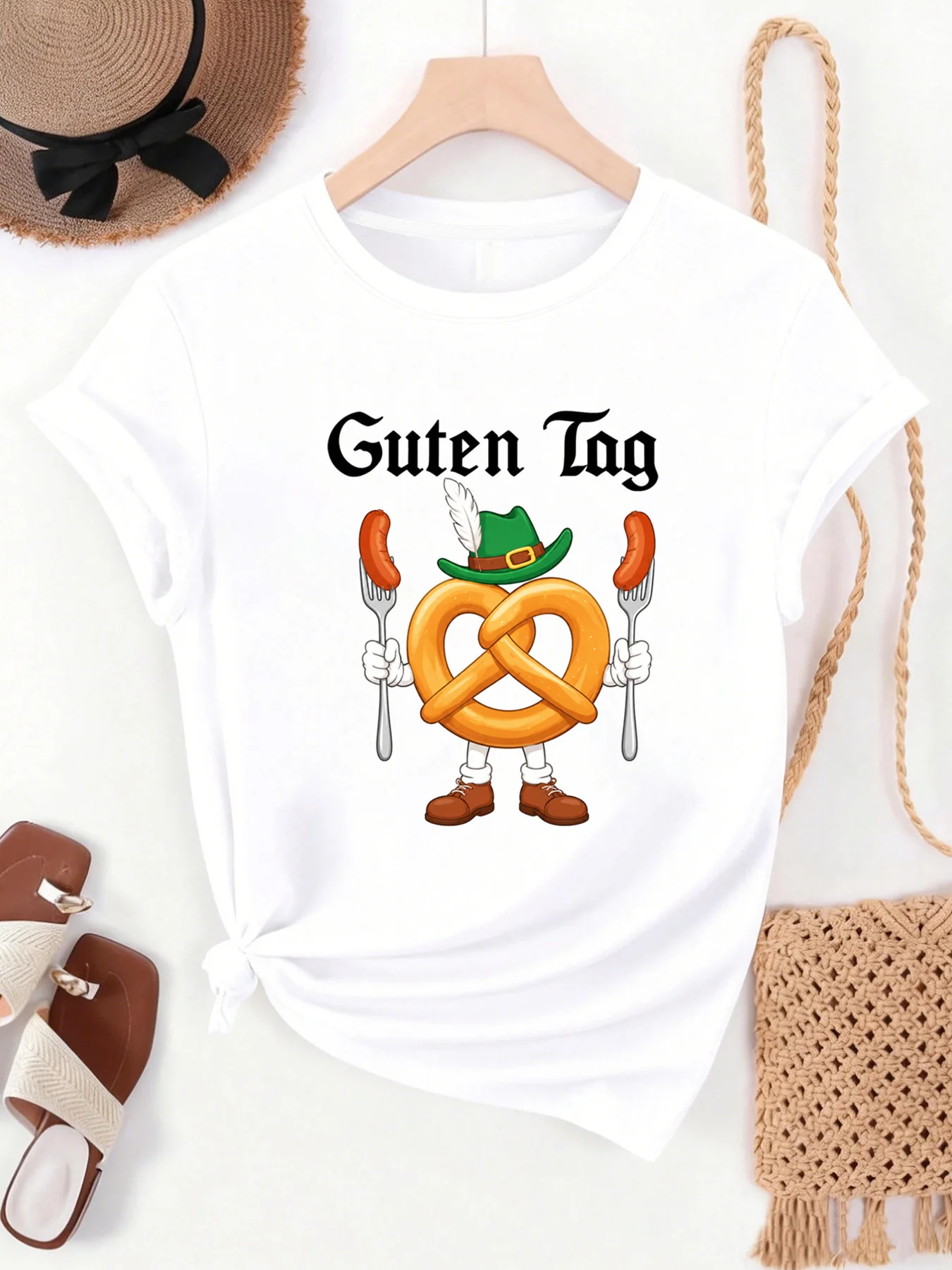 【MYJ062661】Beer Festival women's T-shirt good morning greeting pattern summer round neck short sleeved T-shirt wome