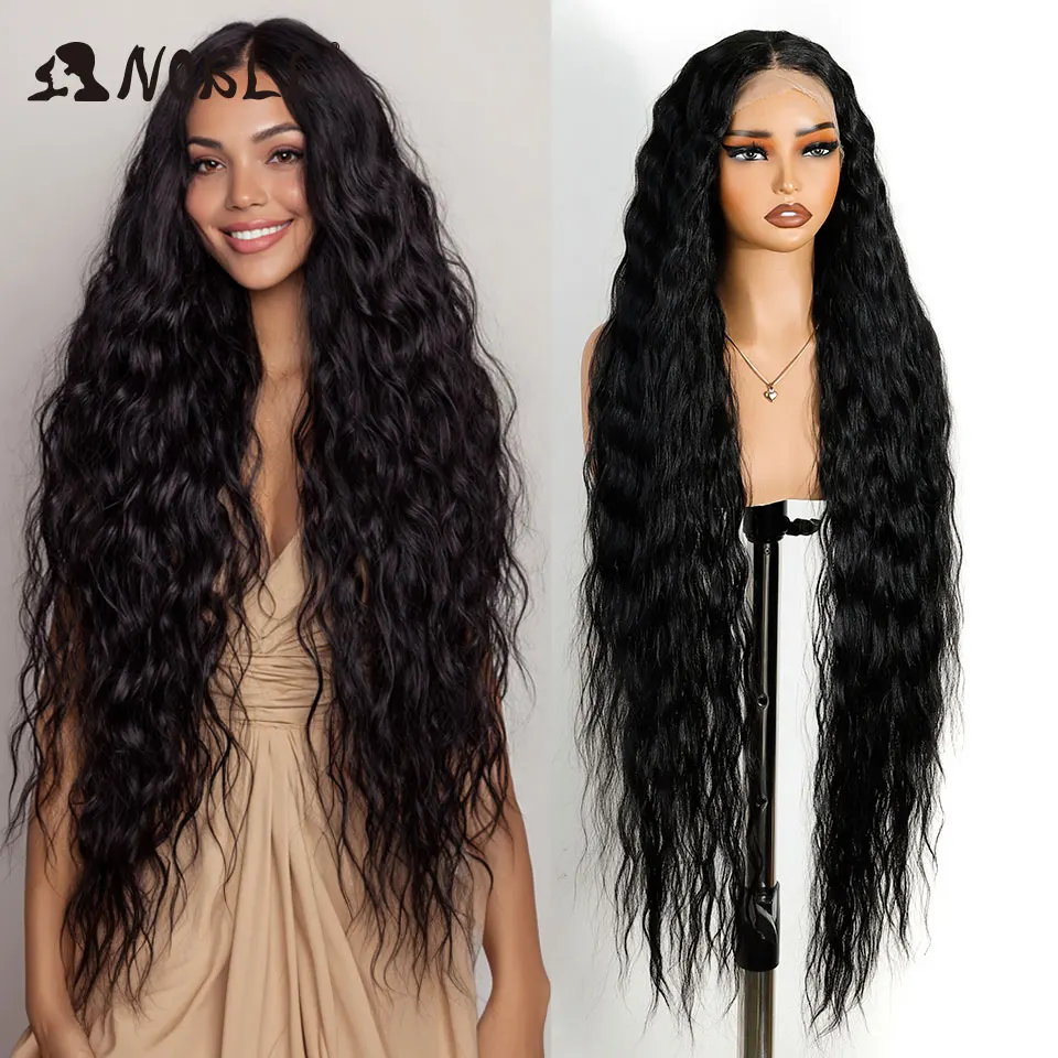 Noble cosplay Synthetic Lace Front Wigs For Women Long 40 Inch Bohemian Curly Lace Frontal Wig Black 13x4 Free Part Lace Wigs