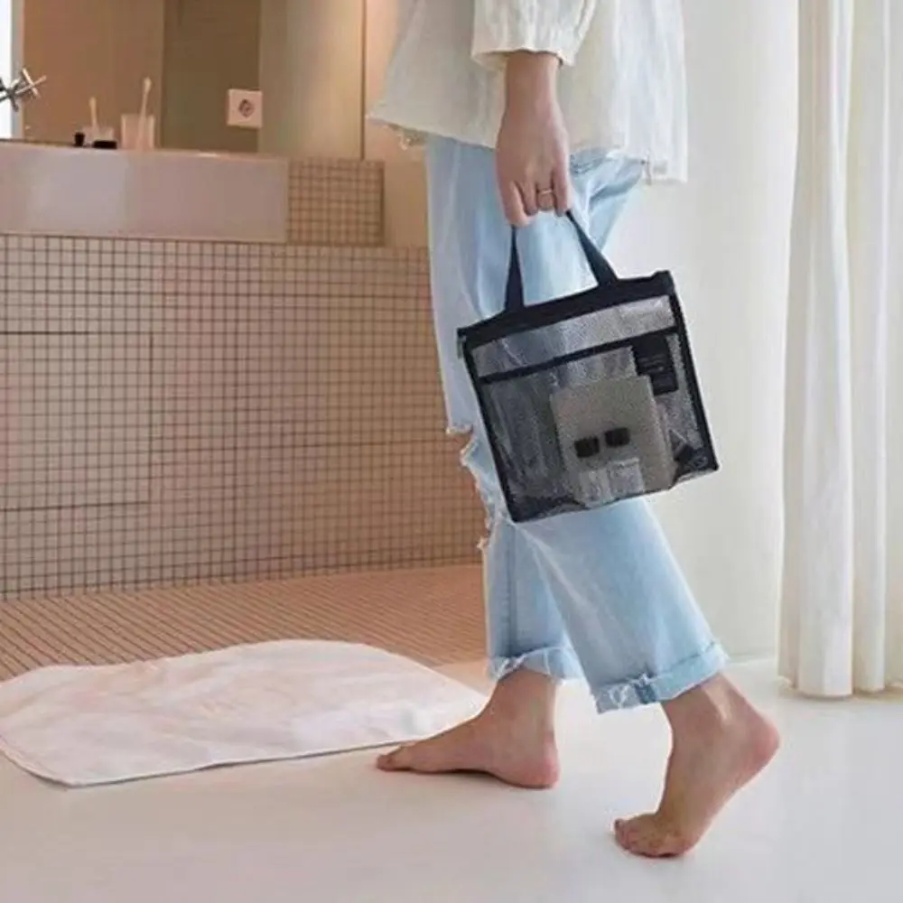 New Quick Dry Mesh Shower Bag with Zipper Ultra Light Cosmetic Bag Hanging Toilet Bag Bathroom