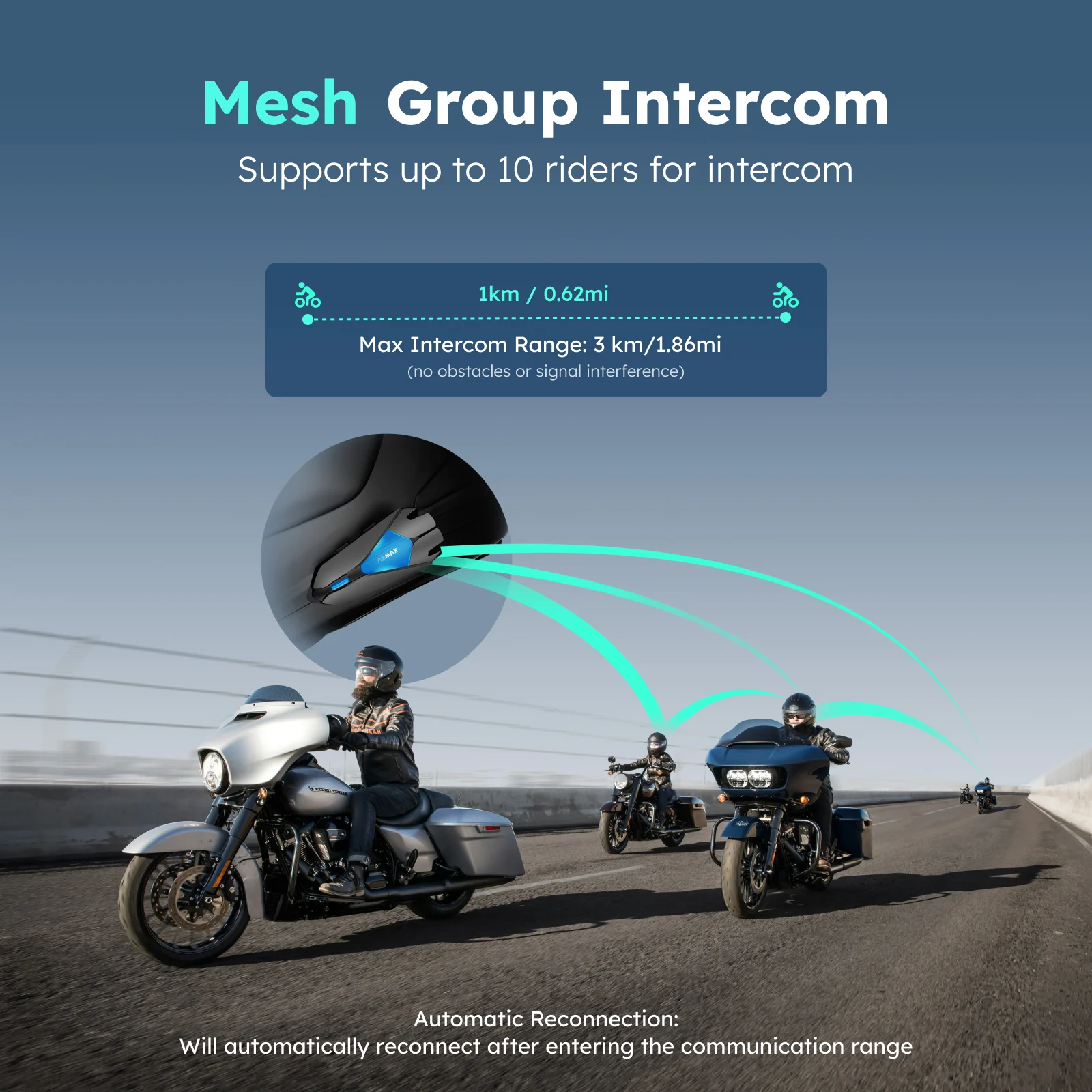 ASMAX Z1 Motorcycle Bluetooth Headset 10 Riders Mesh Helmet Communication Systems AI Voice Control Intercom ENC Noise Reduction