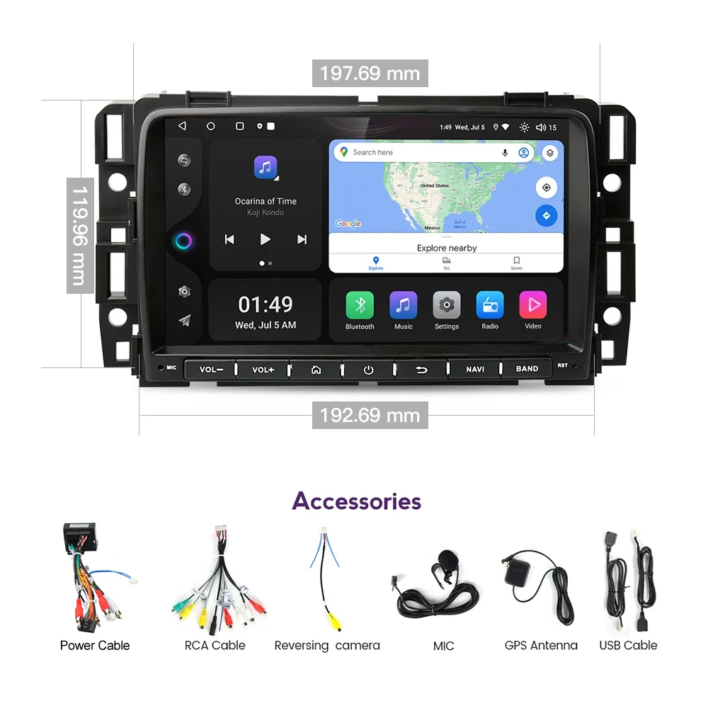 Lecteur de limitation de voiture Android 13 CarPlay, navigation GPS, WiFi, Bluetooth, radio pour GMC Sierra Yukon Acadia Chevrolet Silverado