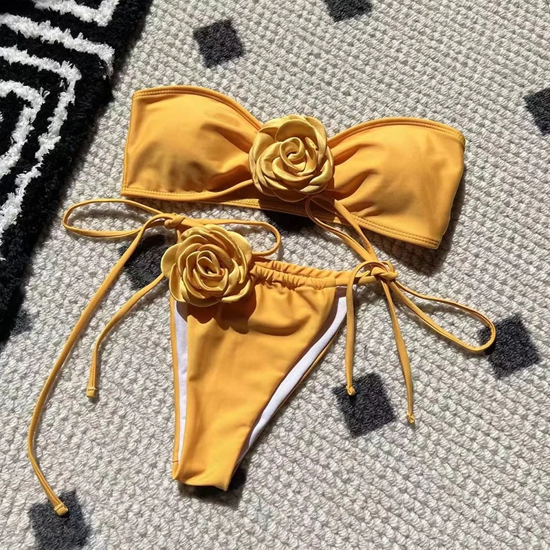 New Women's Swimsuit Yellow High-End Bikini Set Vacation Hot Spring Swimming Costume Sexy Women Elegant Split Skirt Style