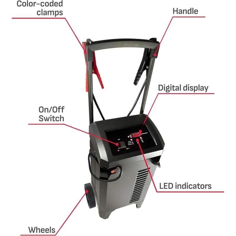 2-in-1 Wheeled Battery Charger and Jump Starter, SC1400 - Fully Automatic, 300 Cranking Amps, 60 Amp Boost