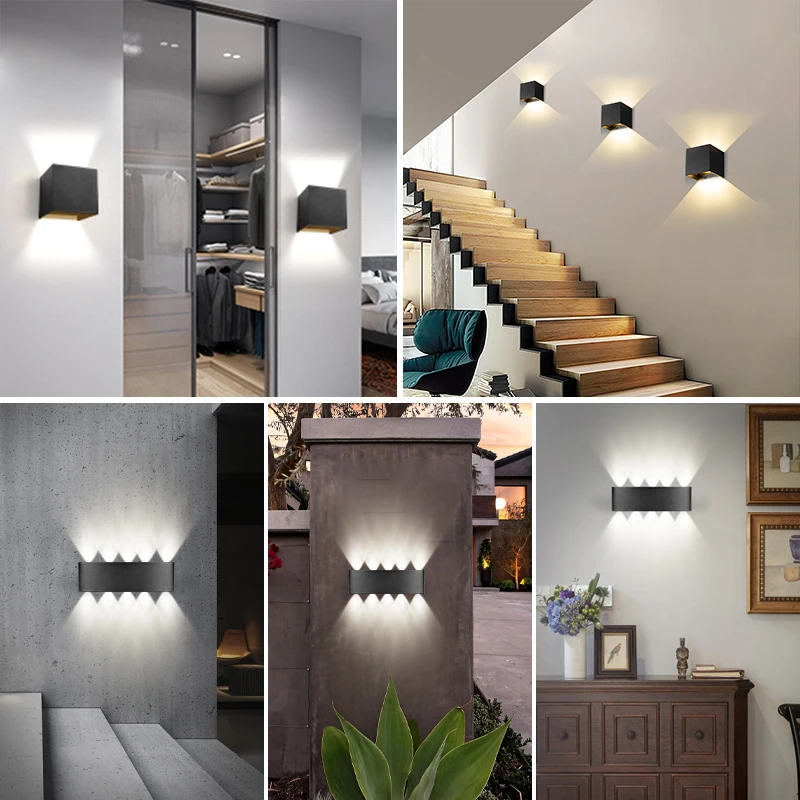 현대 벽 램프 큐브 Led 벽 Sconce 램프 방수 IP65 인테리어 벽 조명 110V 220V 욕실 야외 조명 4W 6W 8W