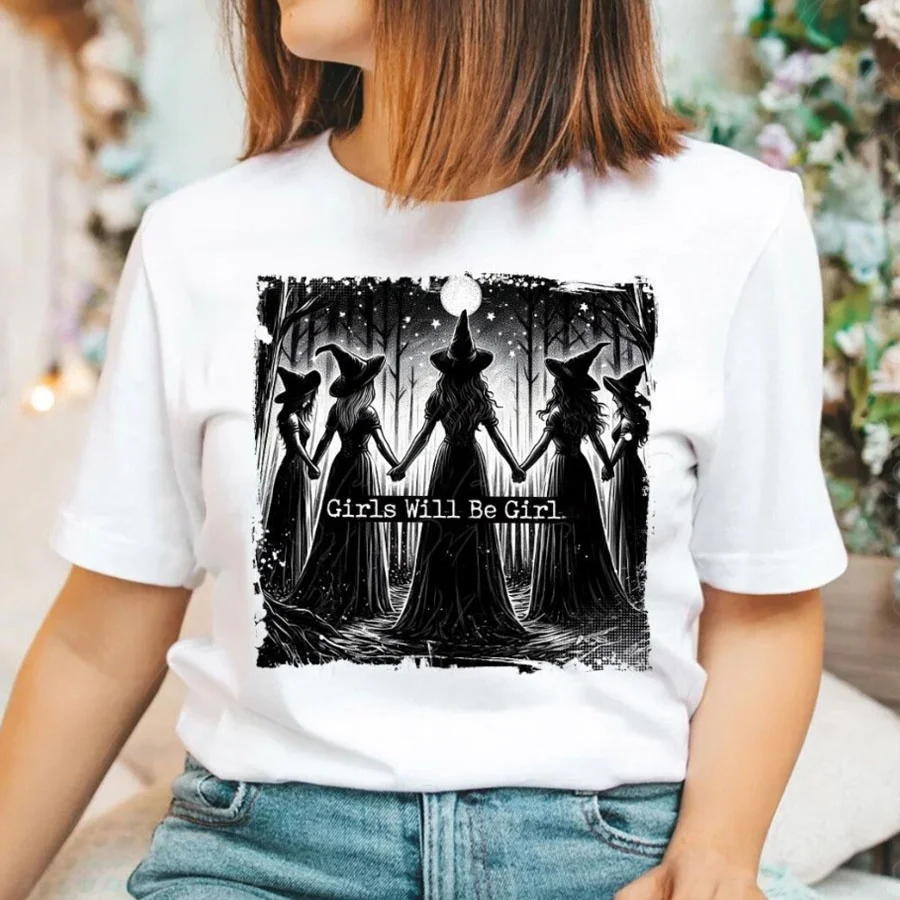Las niñas serán niñas bruja Halloween DIY pegatina de transferencia de calor termoadhesiva camisetas sudaderas bolsa ropa decoración de fiesta